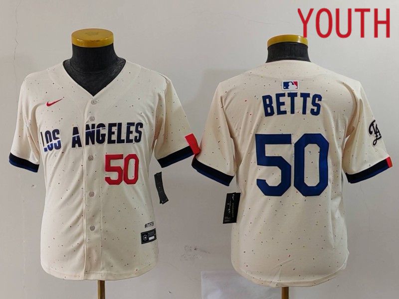 Youth Los Angeles Dodgers #50 Betts Cream Fashion Nike Game MLB Jersey style 7032->youth mlb jersey->Youth Jersey